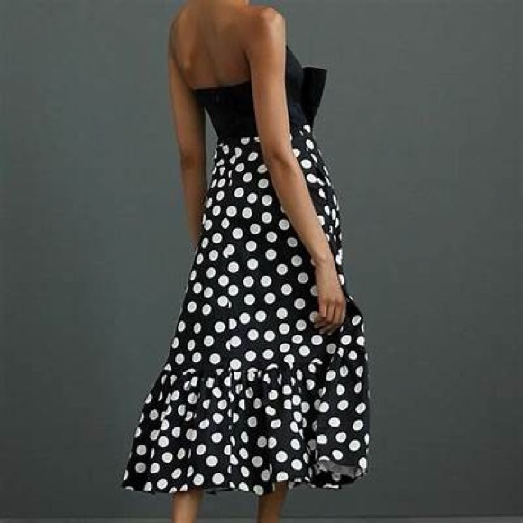 ANTHROPOLOGIE BY HUTCH BOW-TIE MAXI DRESS black white polka dot - Picture 2 of 2